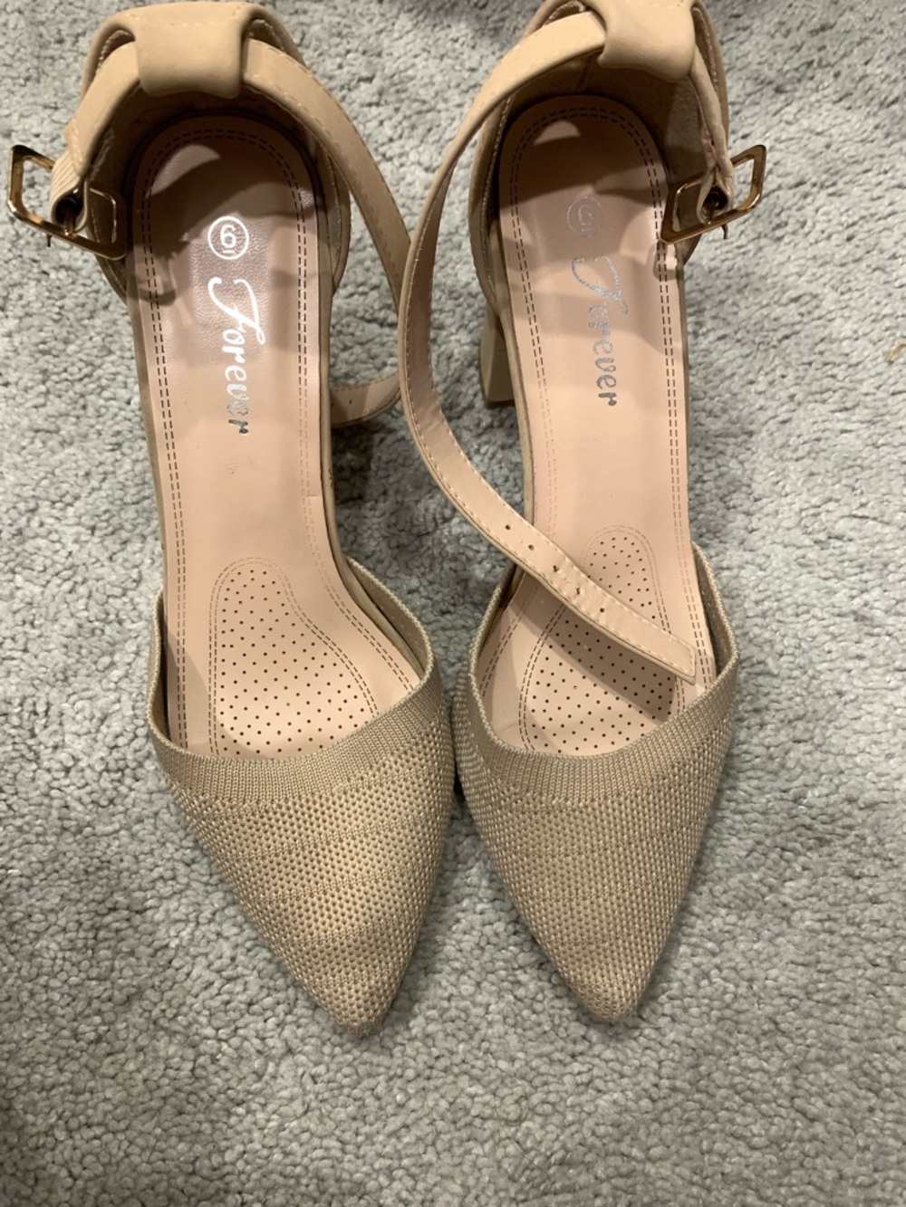 Forever Nude/Tan Pointed Toe Block Heel Sandals
